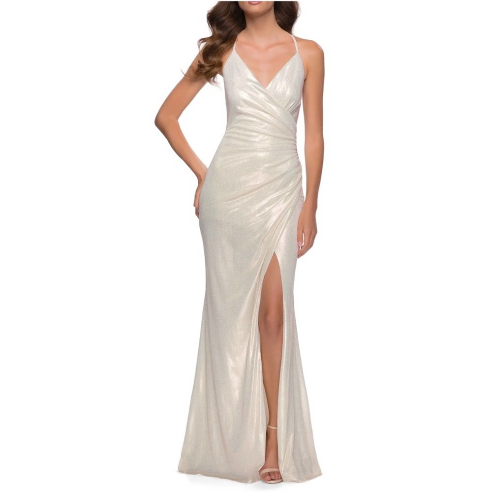 La Femme Metallic Jersey Gown